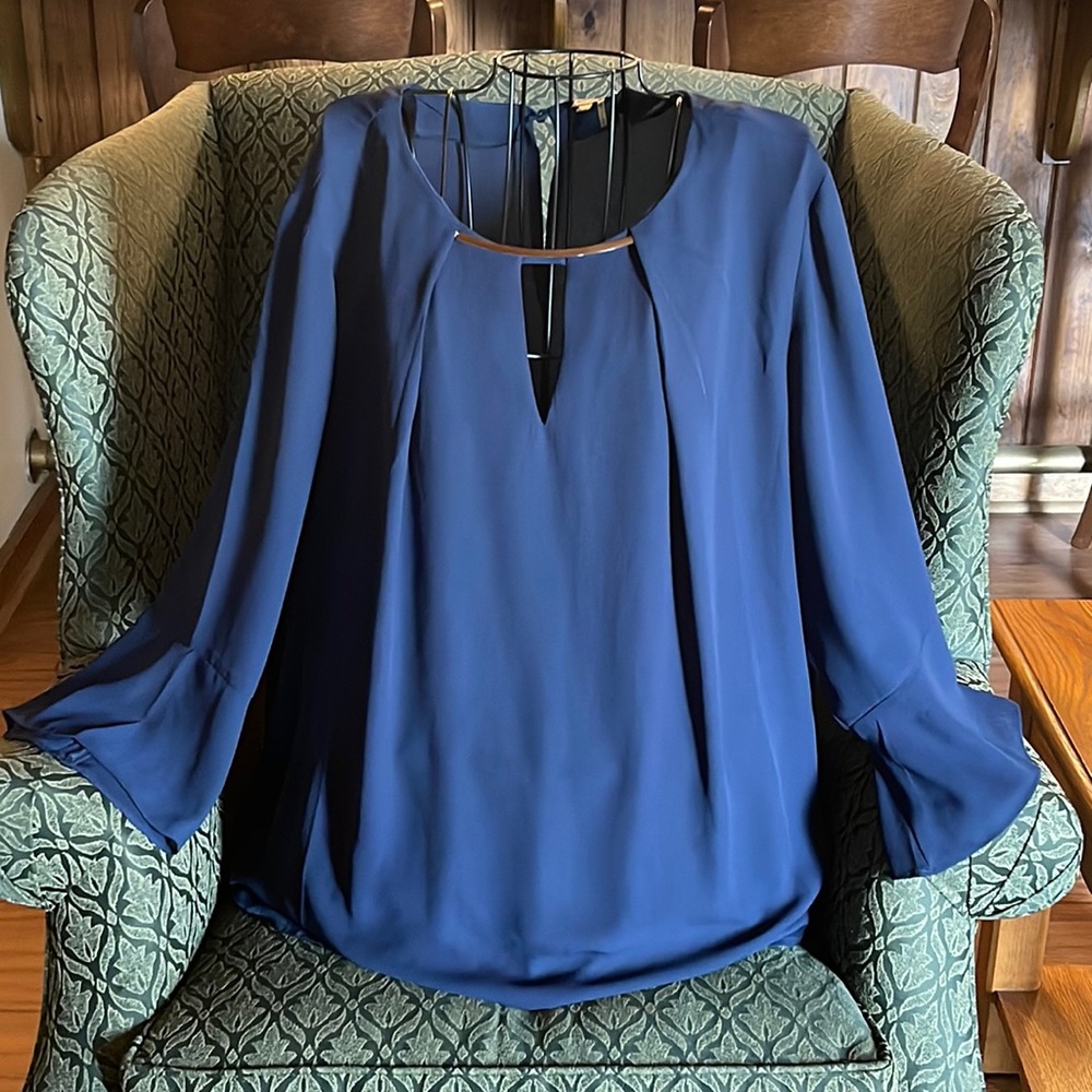 Navy Blue Blouse Bell Sleeve